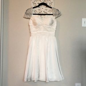 White satin rouged wedding shower dress